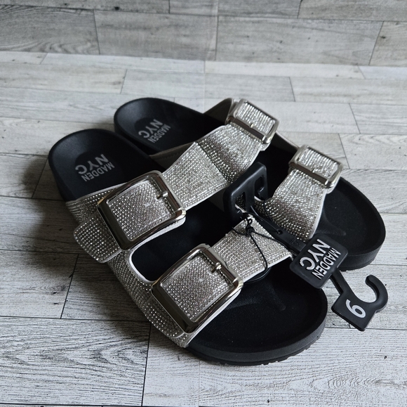 Madden NYC Embellished Bling Footbed Slip On Sandals - Picture 2 of 5